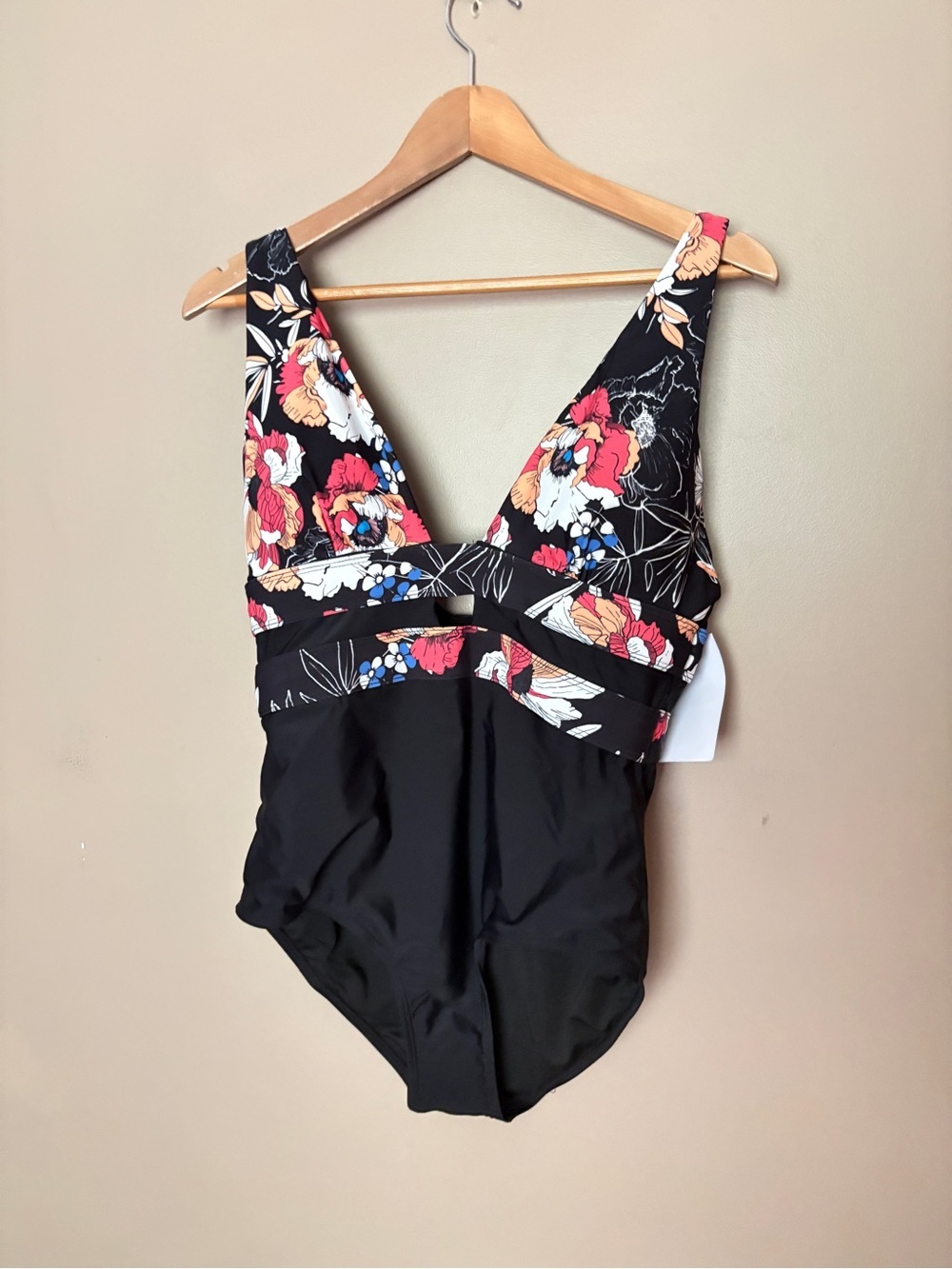 Meet.Curve Floral Cut Out One Piece plunging V-neck Swimsuit Night Garden L NWT